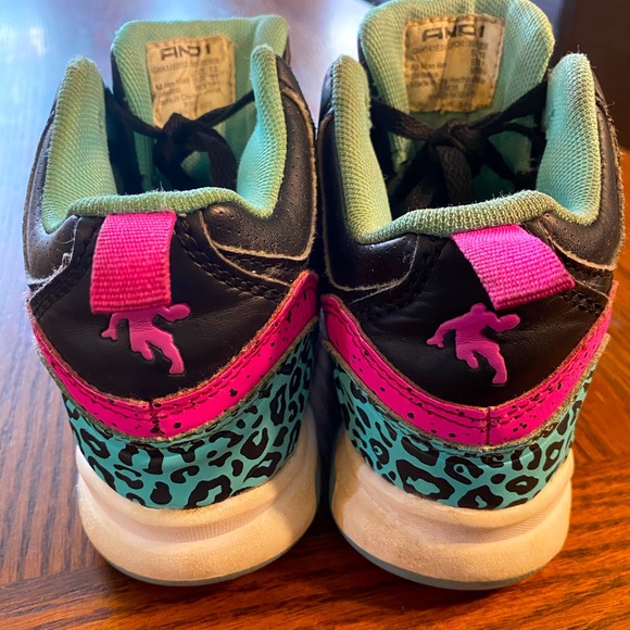 2 pair girls’ sz 12/13 sneakers: leopard neon And1 high-tops & tropical canvas - Picture 5 of 7